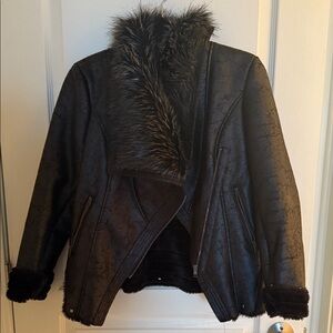 Blank NYC Black Leather Jacket with Faux Fur